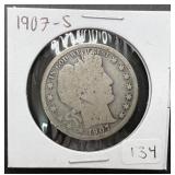 1907-S Silver Barber Half Dollar