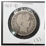 1907-D Silver Barber Half Dollar