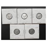 5pc Mercury Silver Dimes