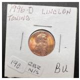 1996-D Lincoln Cent Toning BU