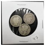 3pc Silver Barbers & Mercury Dime