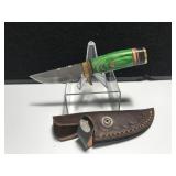 Custom Damascus Steel Knife Green Handle