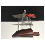 Custom Damascus Steel Knife Red Wood Handle