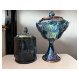 (Set of 2) Vtg Iridescent Blue Carnival Glass