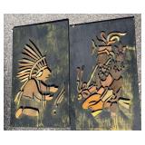 Vtg Mexican wall plaques featuring Aztec-style