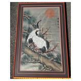 Framed Asian silk embroidery artwork