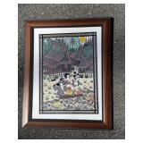 Framed Indian Folk Art Painting ï¿½ Vibrant Boat Sce