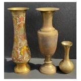 3 Brass Vases from India