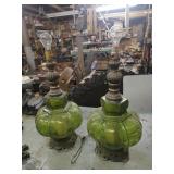 Pair Green Glass Hollywood Regency Style Lamps