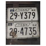 (2) 1962 Tennessee License Plates