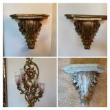Gold Wall Sconce and Corbel Shelf Set