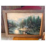 Framed Artwork Featuring Cabin by River
