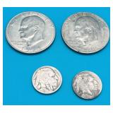 Eisenhower $1 and Buffalo Nickels
