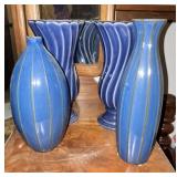 Four Blue Ceramic Vases