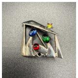 Sterling Silver Nativity Pin, Marked 925
