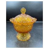 Amber Glass Lidded Compote Dish