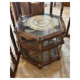 Hexagonal Wood and Glass Accent Table