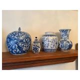 Four Blue and White Porcelain Jars