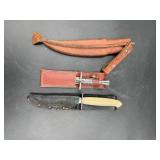 Two Sheathed Knives & Leather Sheath