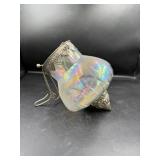 Hanging Iridescent Glass Lantern with Metal Trim