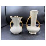 Iridescent Ceramic Vases with Gold Handles