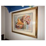 Framed Cat Artwork With Wicker Chair