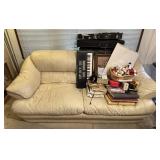 Beige Leather Sofa with Fixed Cushions