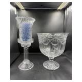 Crystal Candle Holder and Footed Bowl Set