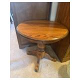 Round Oak Pedestal Side Table