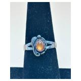 Sterling Silver Ring With Amber Accent