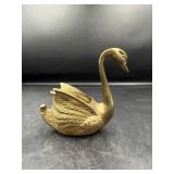 Brass Swan Figurine with Detailed Feathers