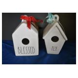 Pair of Rae Dunn Ceramic Bird House/Coin Banks