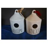 Pair of Rae Dunn Ceramic Bird House/Coin Bank