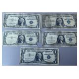 5pc $1 US Silver Certificates