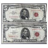 2pc $5 U.S. Red Seal Notes