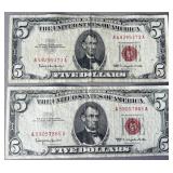 2pc $5 U.S. Red Seal Notes