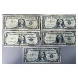 5pc $1 US Silver Certificates