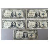 5pc $1 US Silver Certificates