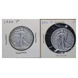 1936 P & D Walking Liberty Silver Half Dollars