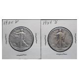 1934 P & D Walking Liberty Silver Half Dollars