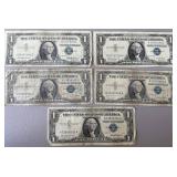 5pc $1 US Silver Certificates