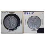 1934 P & S Walking Liberty Silver Half Dollars
