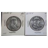 1958-D & 1959-D Franklin Silver Half Dollars