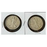 2pc 1940 Walking Liberty Silver Half Dollars