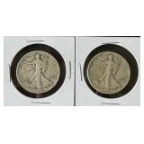 2pc 1941 Walking Liberty Silver Half Dollars