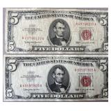 2pc $5 U.S. Red Seal Notes