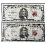 2pc $5 U.S. Red Seal Notes