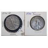 1936 S & D Walking Liberty Silver Half Dollars
