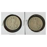 2pc 1918-S Walking Liberty Half Dollars