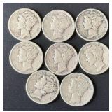 8pc Mercury Silver Dimes